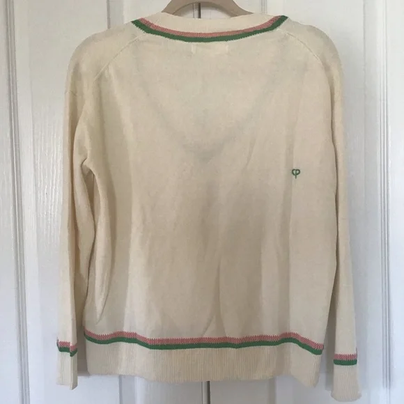 Chinti & Parker beige sweater with pink green trim Sz S - Picture 3 of 5